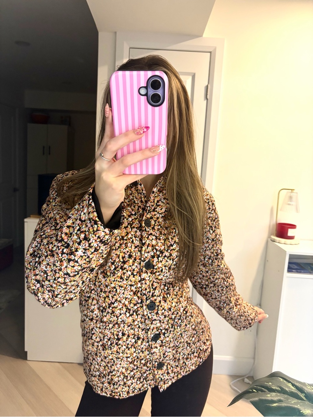 Floral Quilted Button-Up MSCH Jacket - Brown Floral